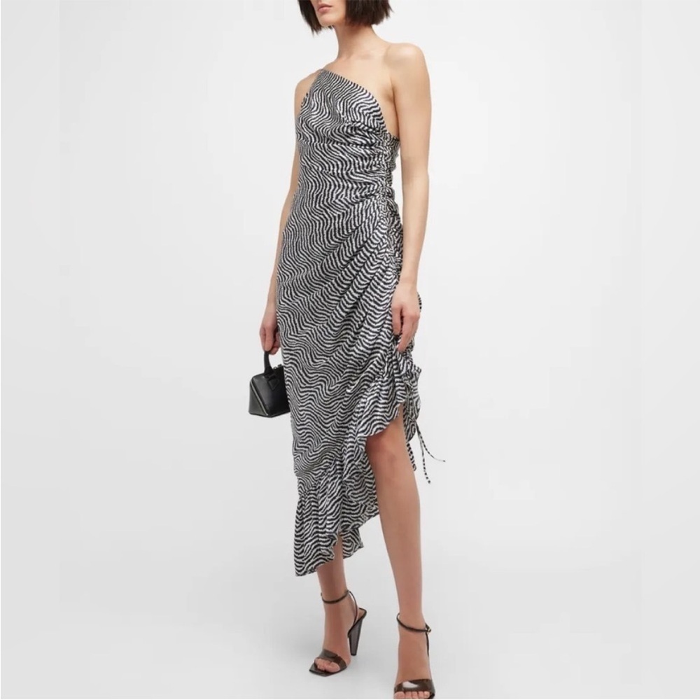 Cinq a Sept Christel One Shoulder Asymmetric Silk Midi Dress Size 00 NEW